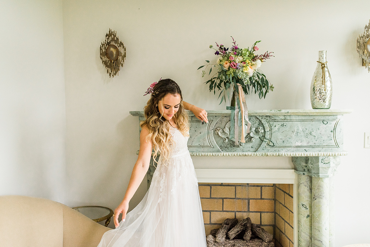 Whimsical Bridal Inspiration Bride and Mantle